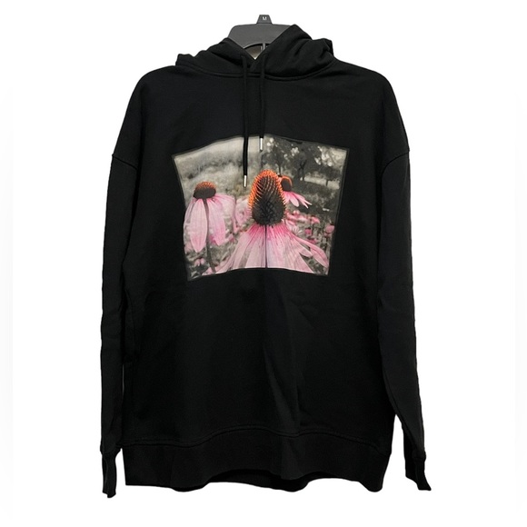 Helena Christensen x H&M Floral Graphic Black Hooded Pullover Sweatshirt - Picture 1 of 8